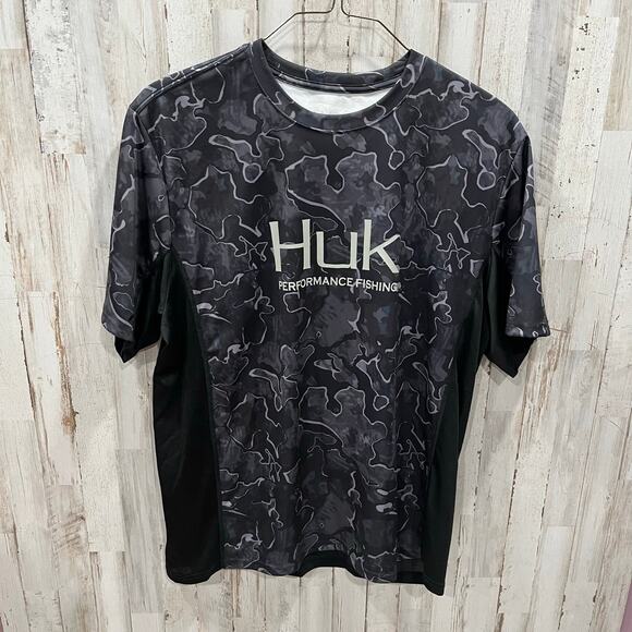 HUK ICON X MEN’S CURRENT CAMO SHORT SLEEVE FISHING SHIRT Size XL - Picture 1 of 6